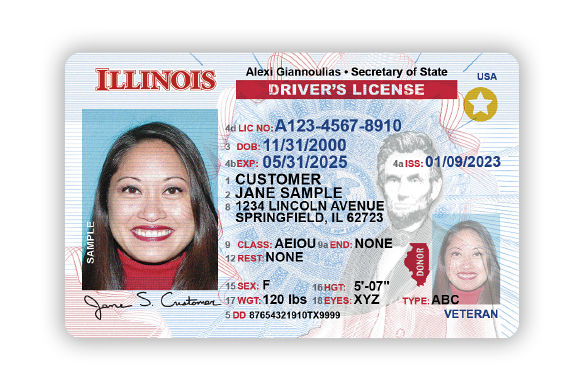 Sample Illinois driver's license issued by the Secretary of State